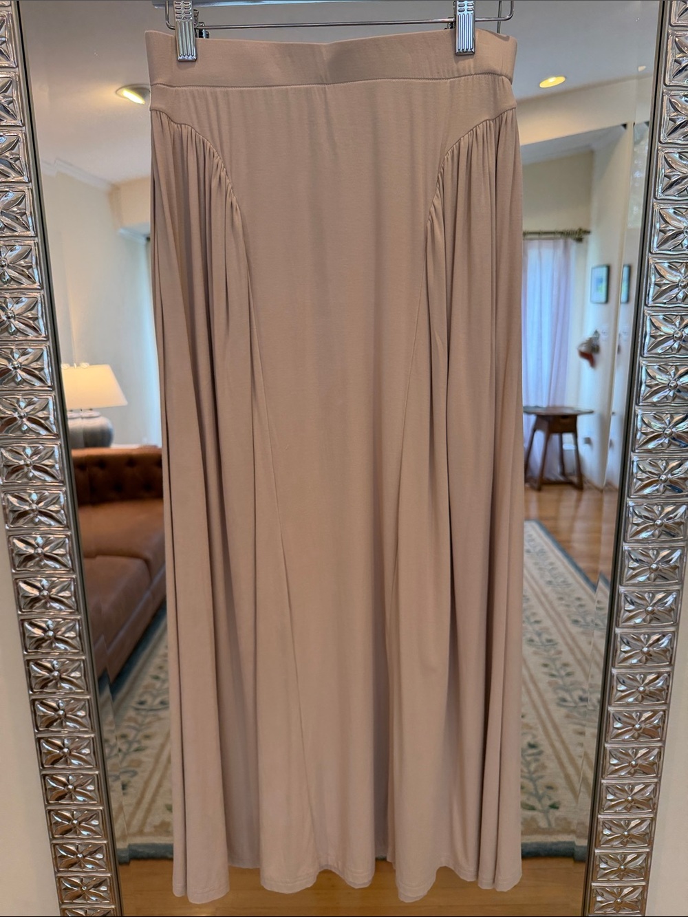 OGL Curved Gathering Flared Midi Skirt with Pockets
